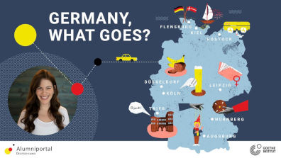 Illustration für den Podcast "Germany, what goes" des Alumniportals Deutschland