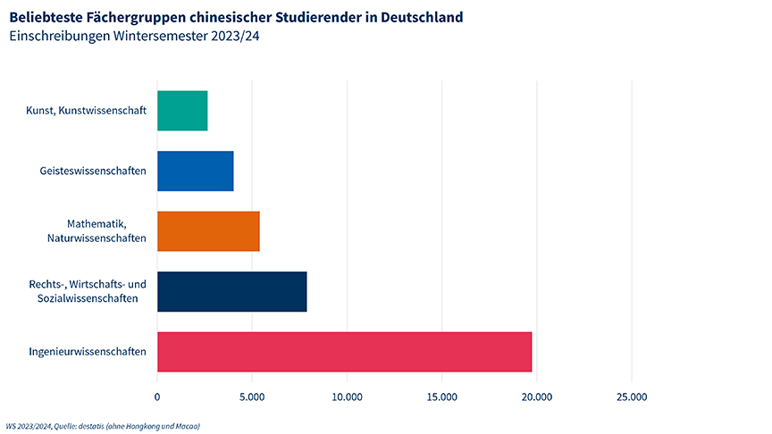 Grafik Einschreibungen chinesischer Studierender in Deutschland nach Fächergruppen 2023/2024